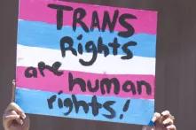 poster on demonstration saying "trans rights are human rights"